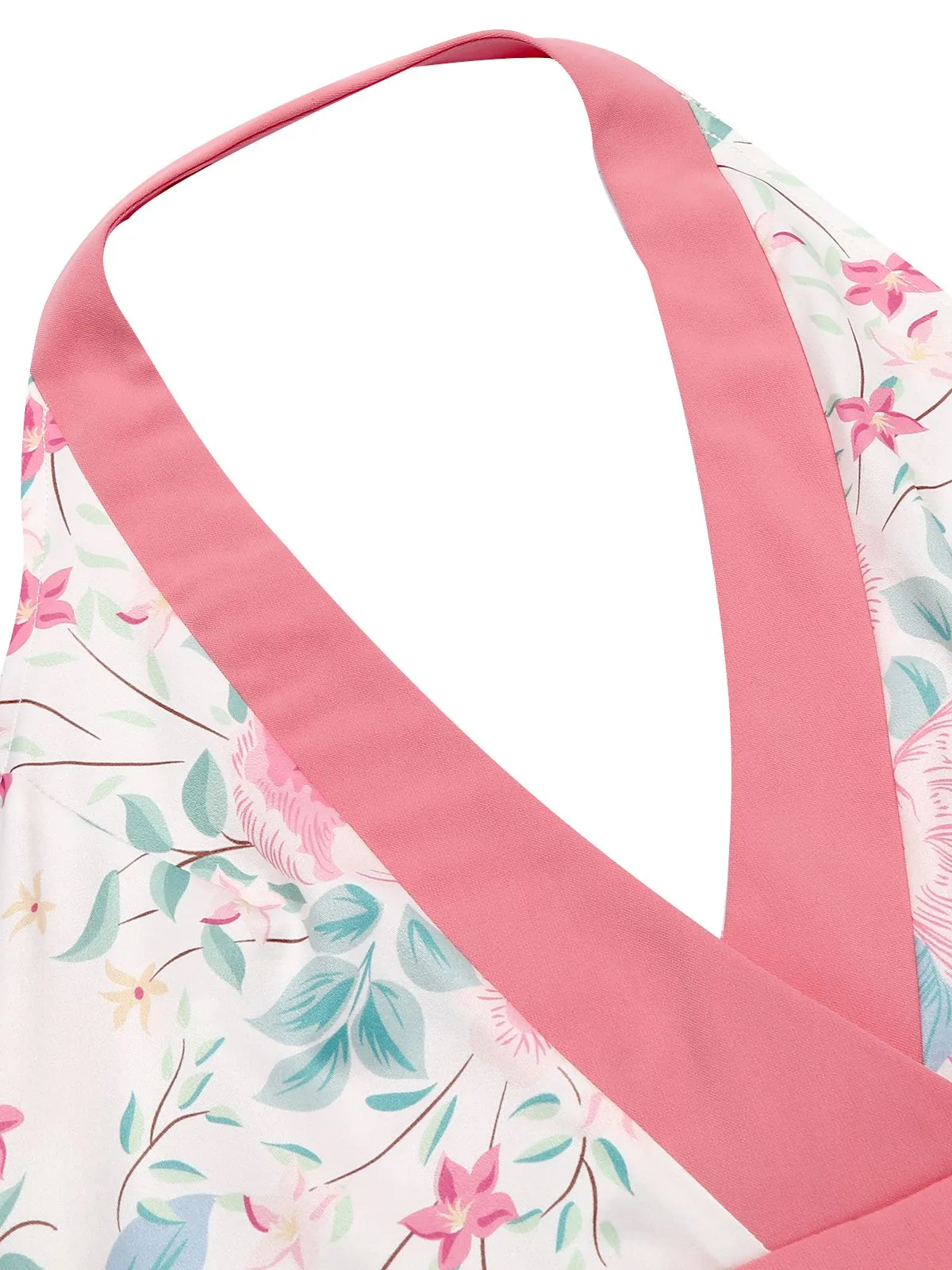 1950ER ROSA V-AUSSCHNITT BLUMEN SWING KLEID