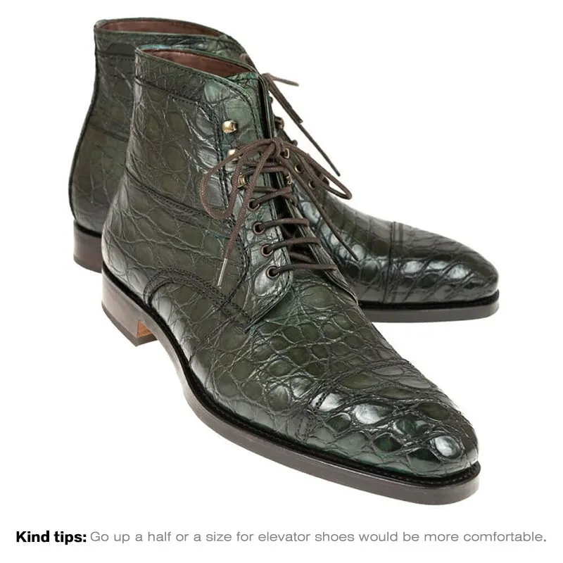 7 CM/2.76 Inches CMR CHAMARIPA Handcrafted Green Crocodile Leather Work Boots with Height Boost