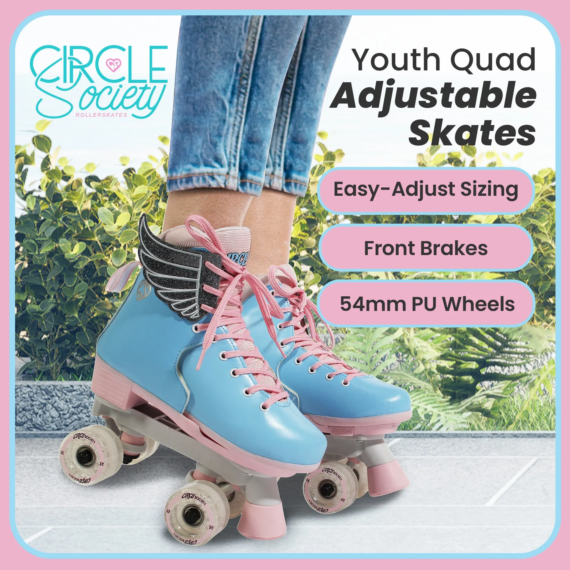 Adjustable Kids Roller Skates by Circle Society | Cotton Candy