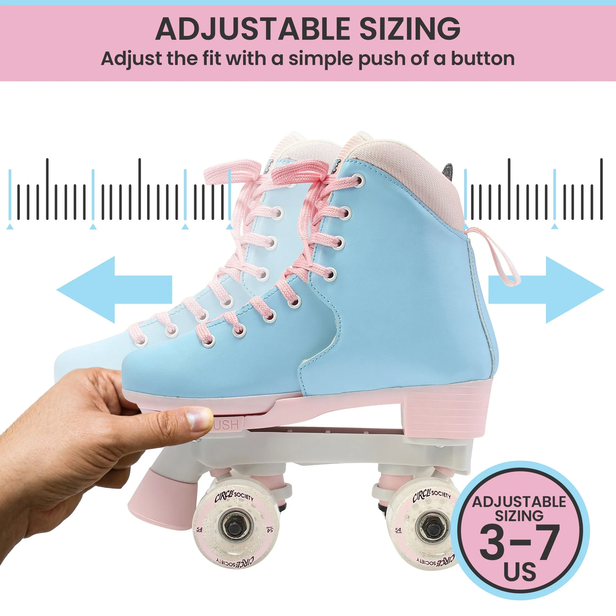 Adjustable Kids Roller Skates by Circle Society | Cotton Candy