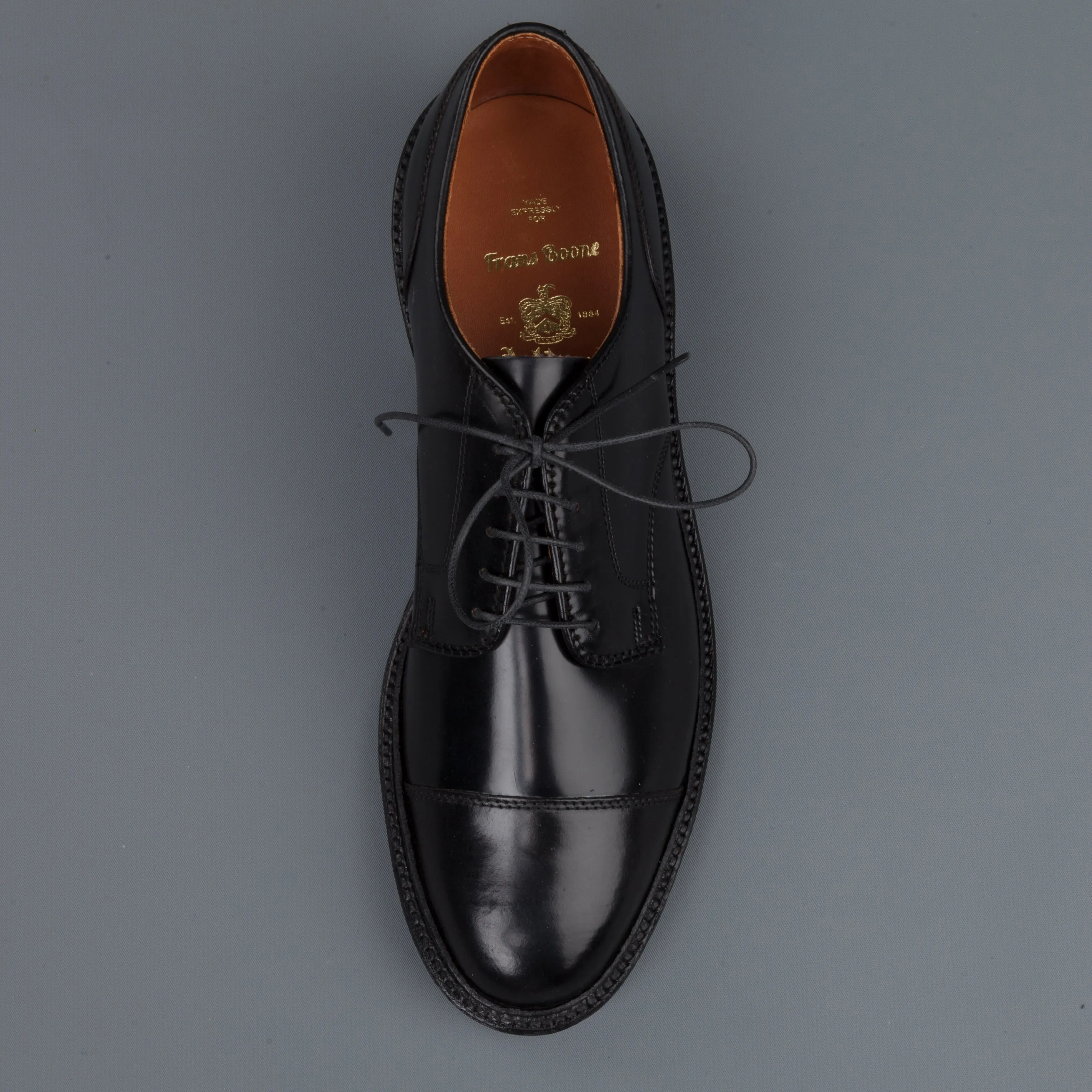 Alden x Frans Boone exclusive unlined captoe in black cordovan