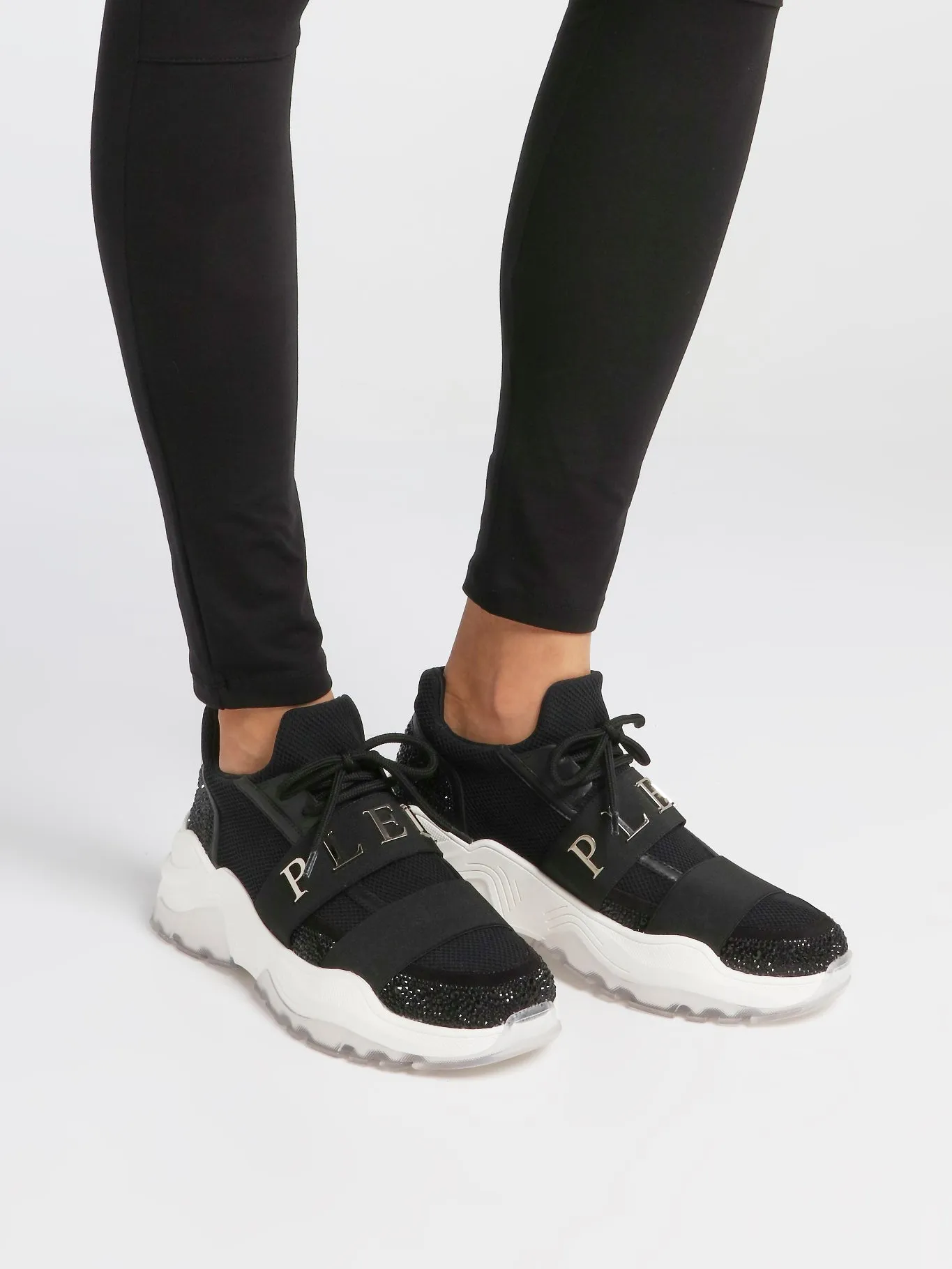 Black Crystal Mesh Runner Sneakers