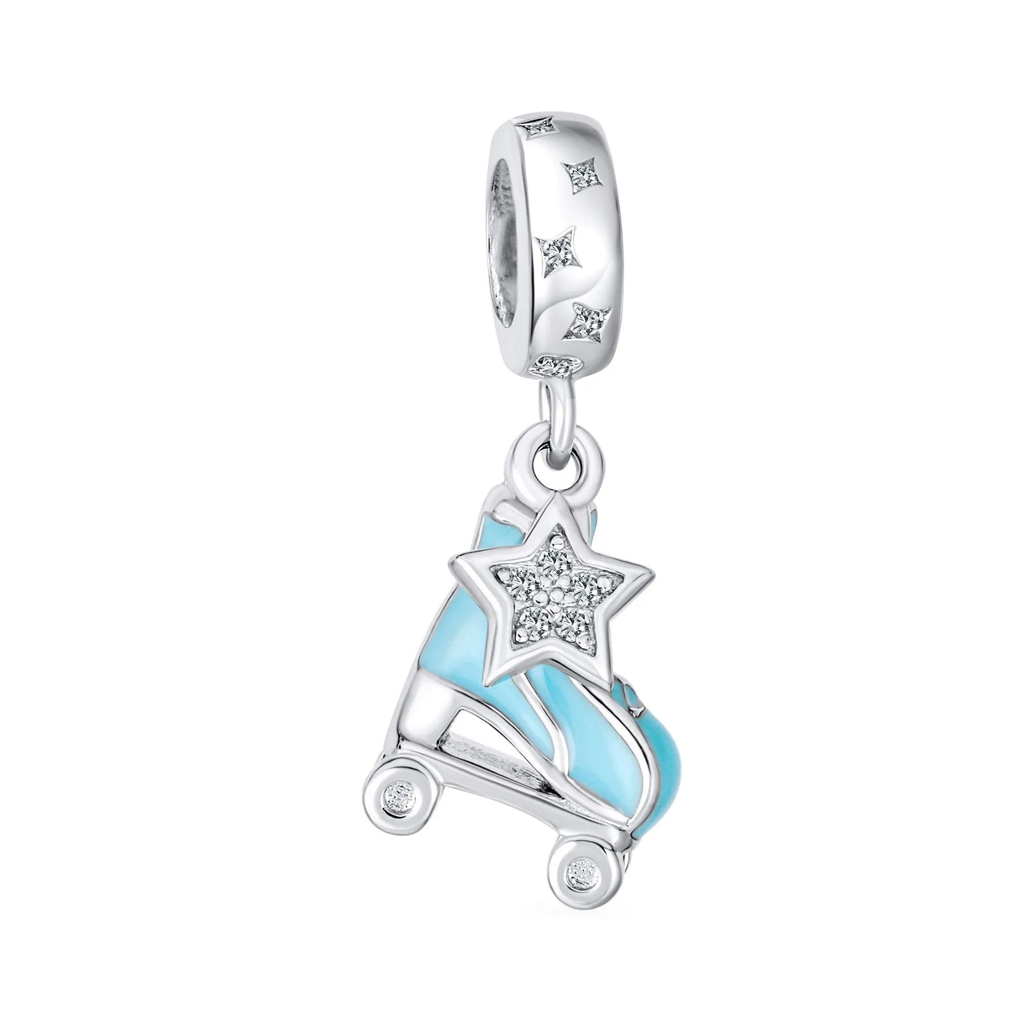 Blue Roller Skates Charm Bead for European Bracelet - Enamel Sterling Silver