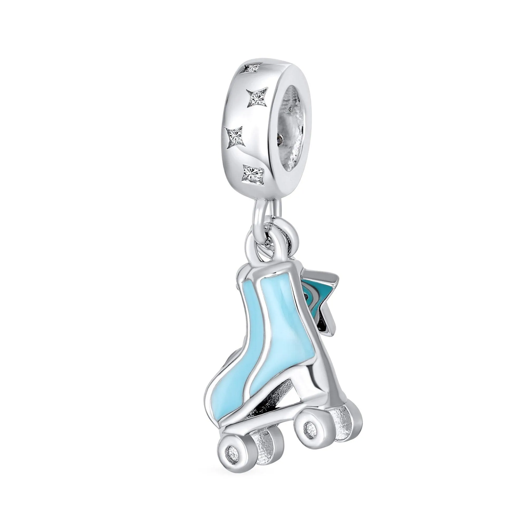 Blue Roller Skates Charm Bead for European Bracelet - Enamel Sterling Silver