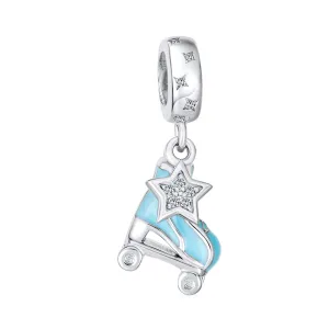 Blue Roller Skates Charm Bead for European Bracelet - Enamel Sterling Silver