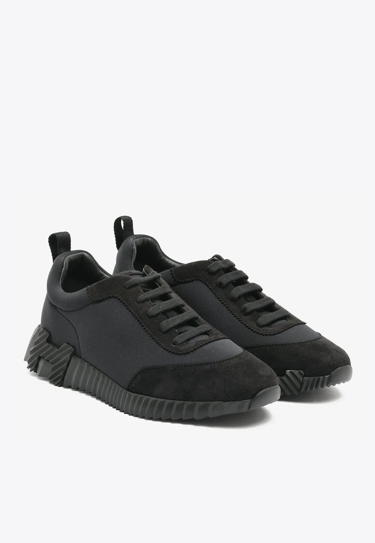 Bouncing Low-Top Sneakers in Black Satin and Suede