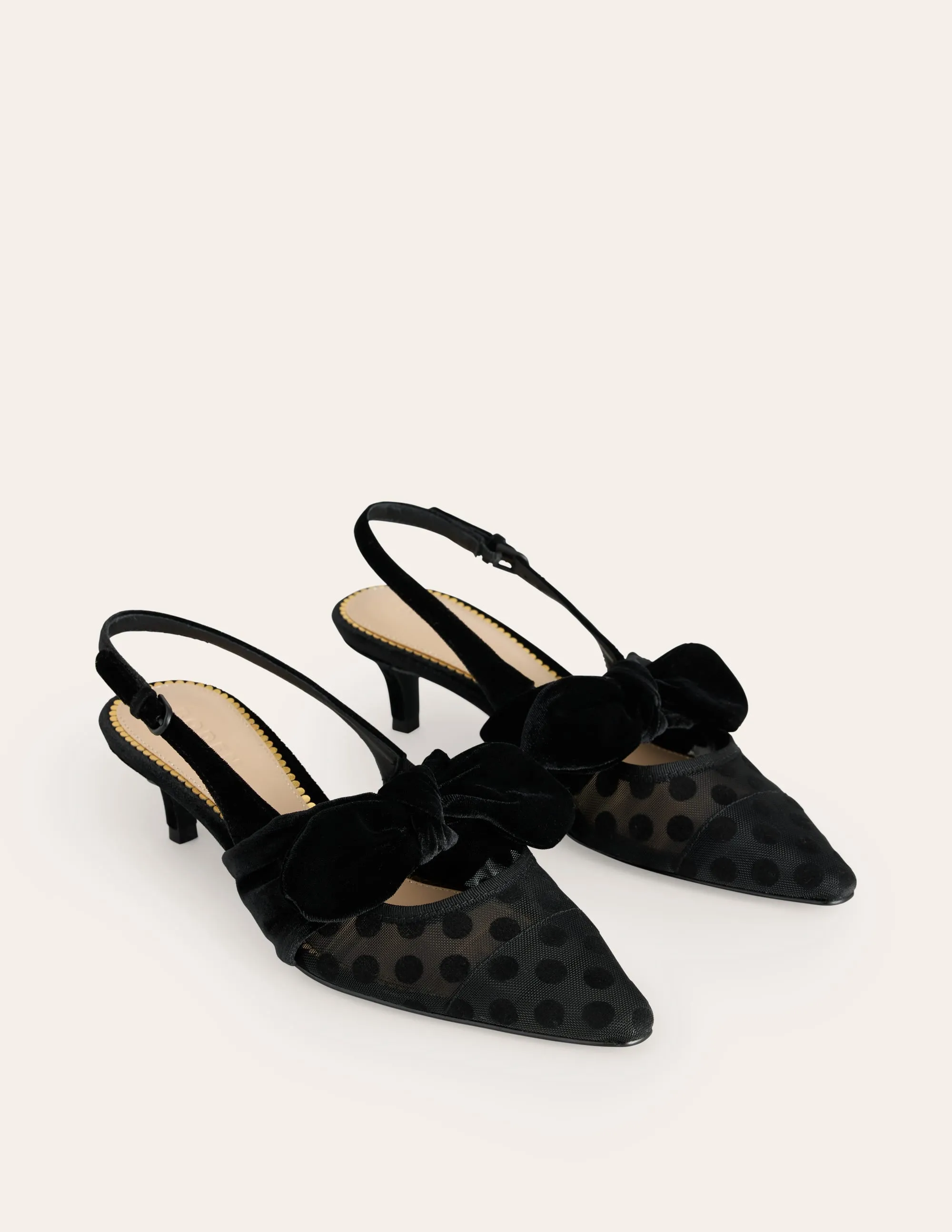 Bow Kitten Heels-Polka Dot Mesh