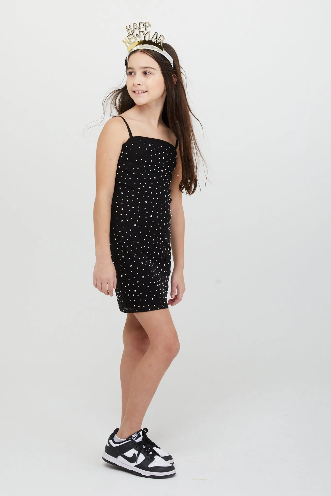 Brooke Black Rhinestone Mesh Dress
