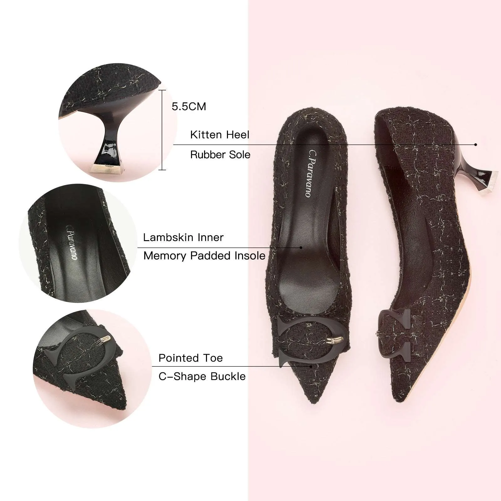 C Buckle Tweed Pumps (Olivia)