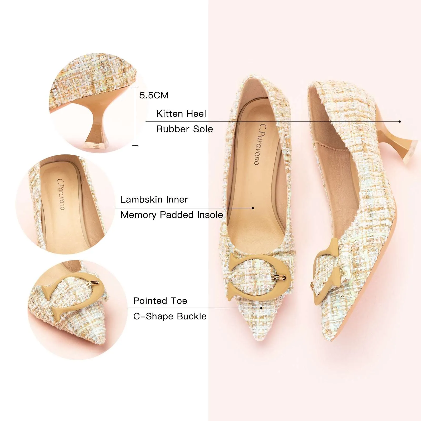 C Buckle Tweed Pumps (Olivia)