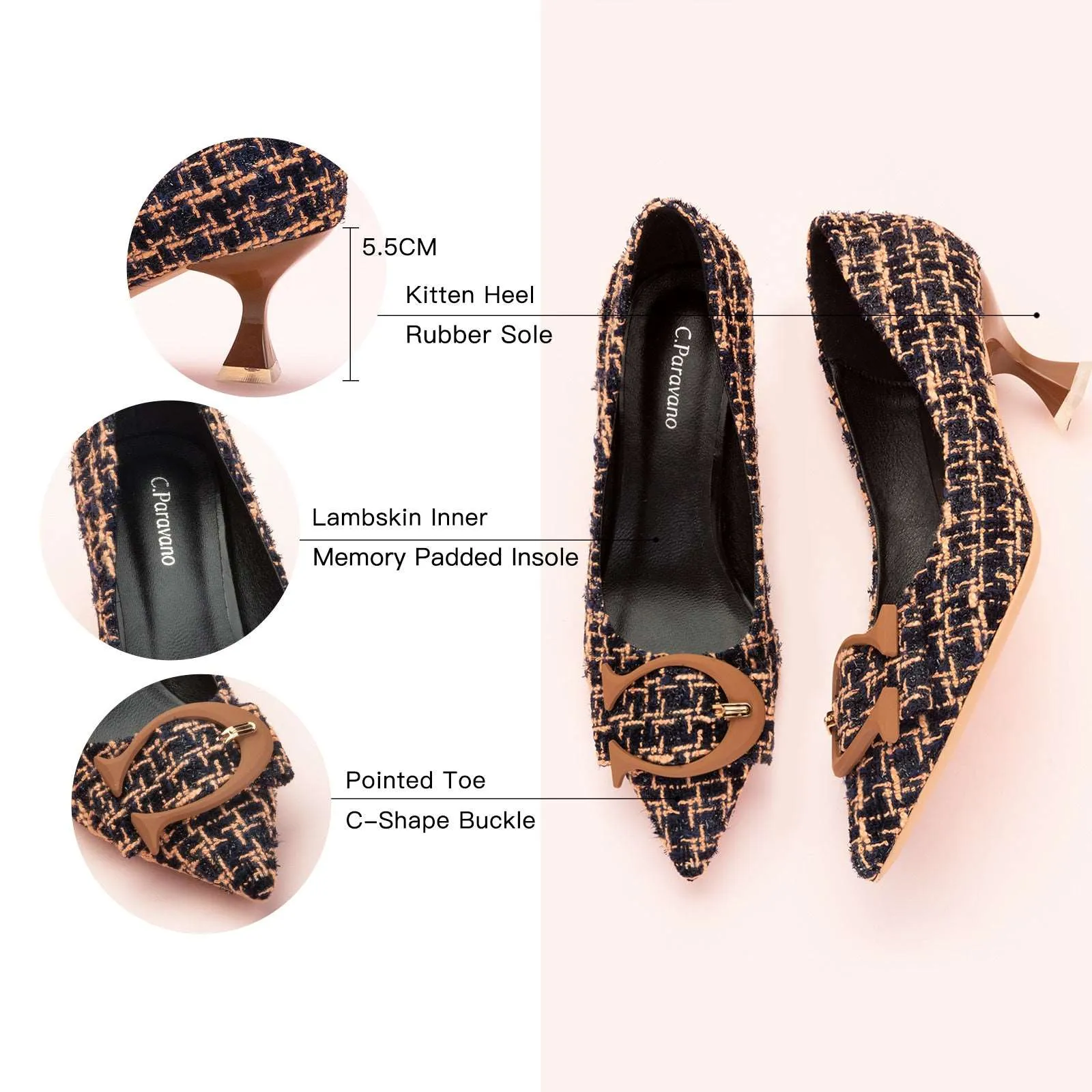 C Buckle Tweed Pumps (Olivia)