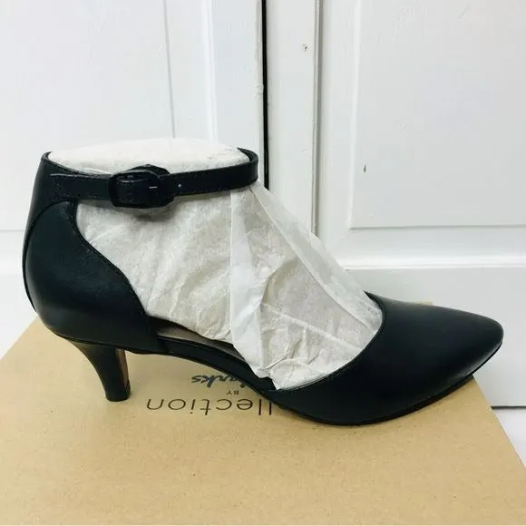 COLLECTION BY CLARKS Black Leather Linvale Edyth Kitten Heels Size 7.5M