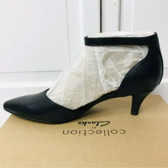 COLLECTION BY CLARKS Black Leather Linvale Edyth Kitten Heels Size 7.5M