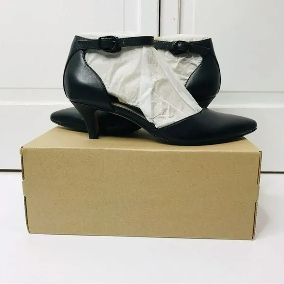COLLECTION BY CLARKS Black Leather Linvale Edyth Kitten Heels Size 7.5M