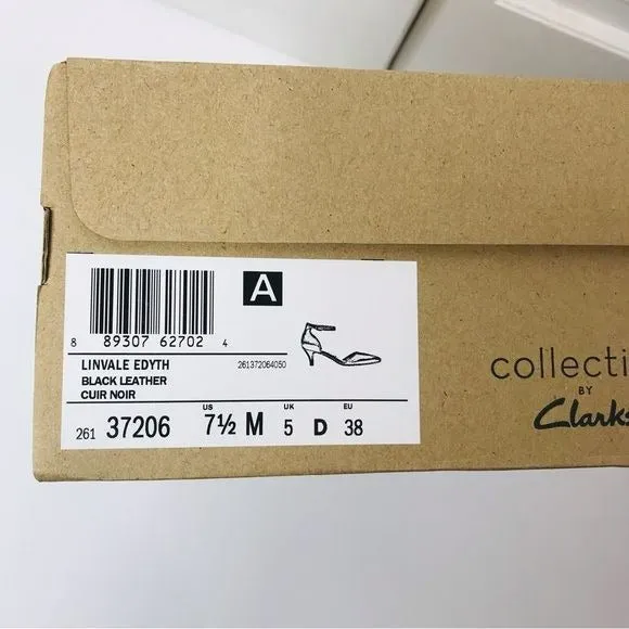 COLLECTION BY CLARKS Black Leather Linvale Edyth Kitten Heels Size 7.5M