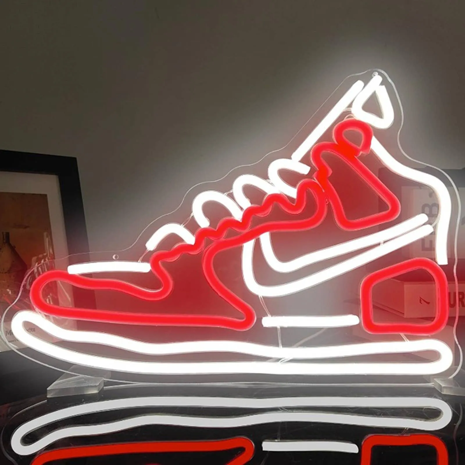 Fun Bright Red Nike High Top Basket Ball Shoes LED Night Light Sneaker Decor