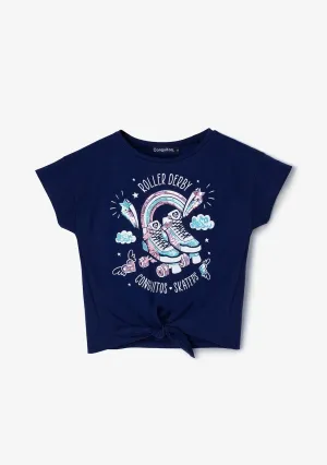 Girl's Navy Roller Knotted T-shirt