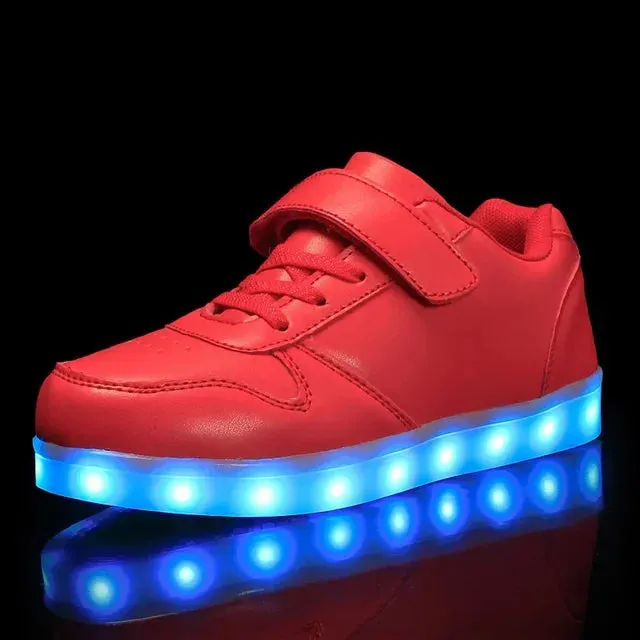 Kids Sneakers Casual Luminous Shoes USB Recharge Light Up Sports Skateboard Shoes Waterproof Leather Boys Girls Shoes with LED
