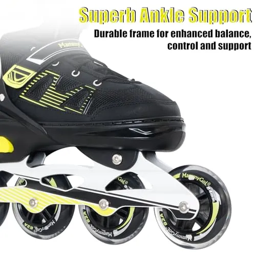 MammyGol Adult Inline Skates for Men Women, Roller Skates with Carbon Steel Bearings, TPR Brake, 3D Mesh, EVA Lining, PVC Upper | Adjustable Size for Better Fit for Skating Enthusiasts