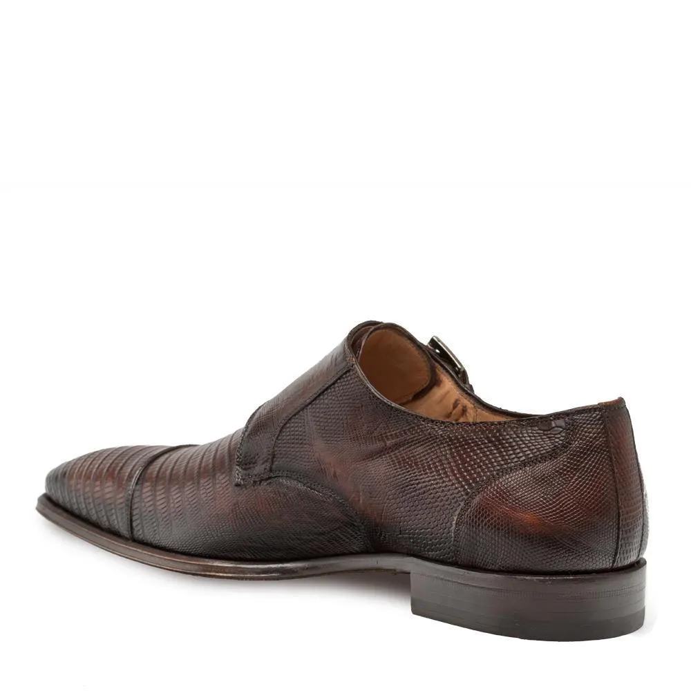 Mezlan Argentum Men's Designer Shoes Cognac Exotic Lizard-Skin Cap-Toe Monk-Straps Loafers 4591-L (MZ3195)