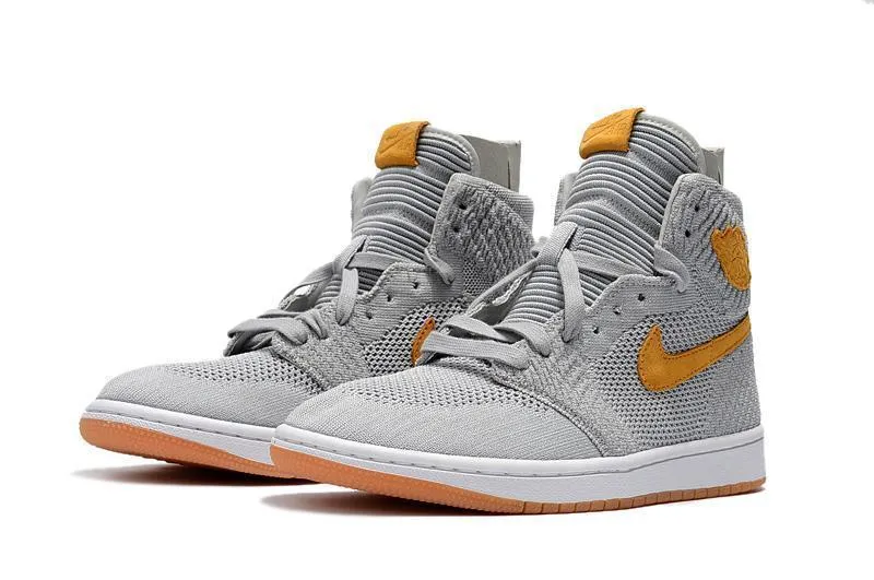Nike Air Jordan 1 High Retro Flyknit Grey Orange Shoes Basketball Men !!! CYBER MONDAY SALE !!!