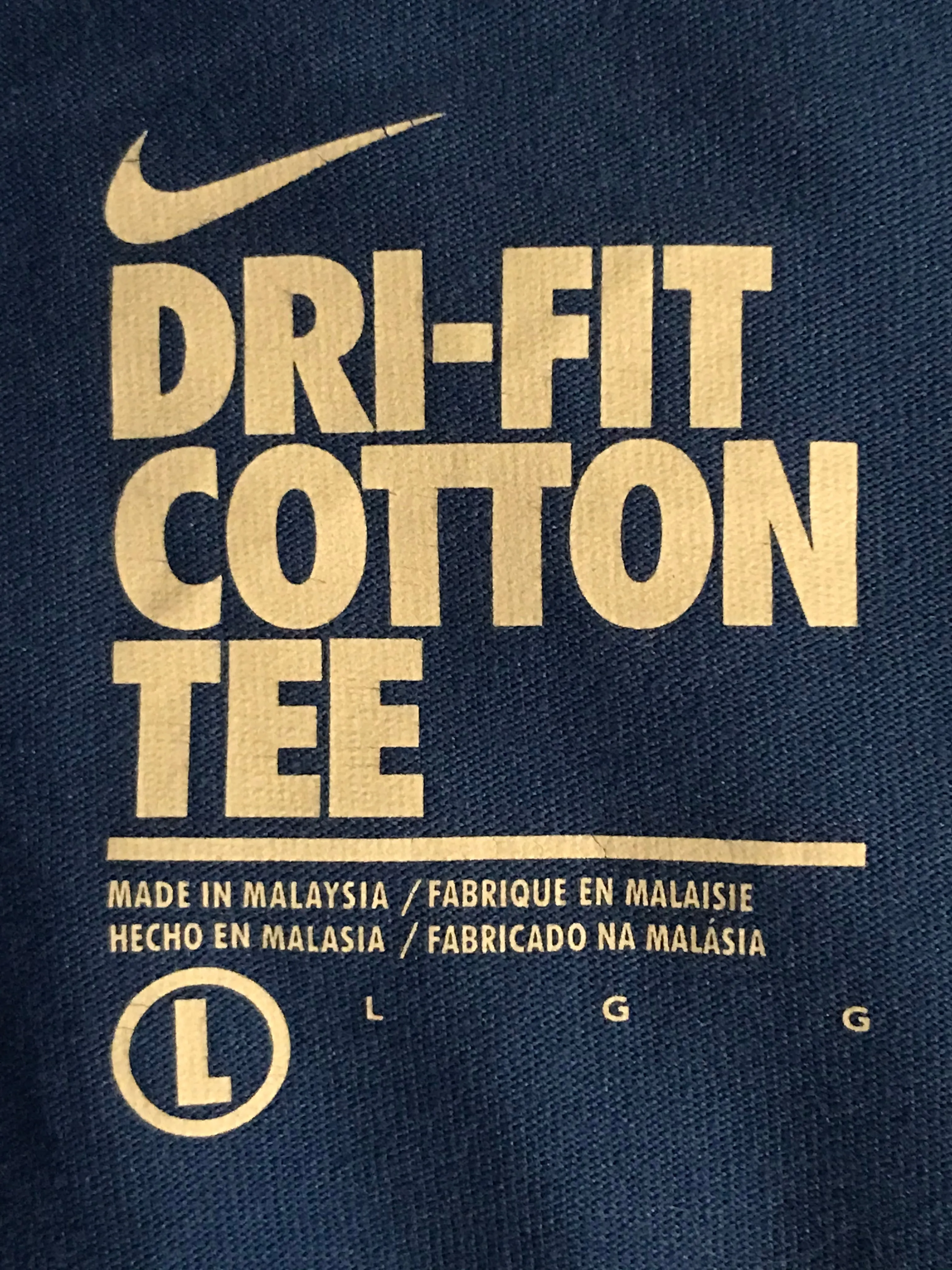 NIKE "THE ATHLETIC DEPARTMENT" DRI FIT COTTON Graphic Print Adult T-Shirt Tee Shirt L Lrg Large Blue Shirt