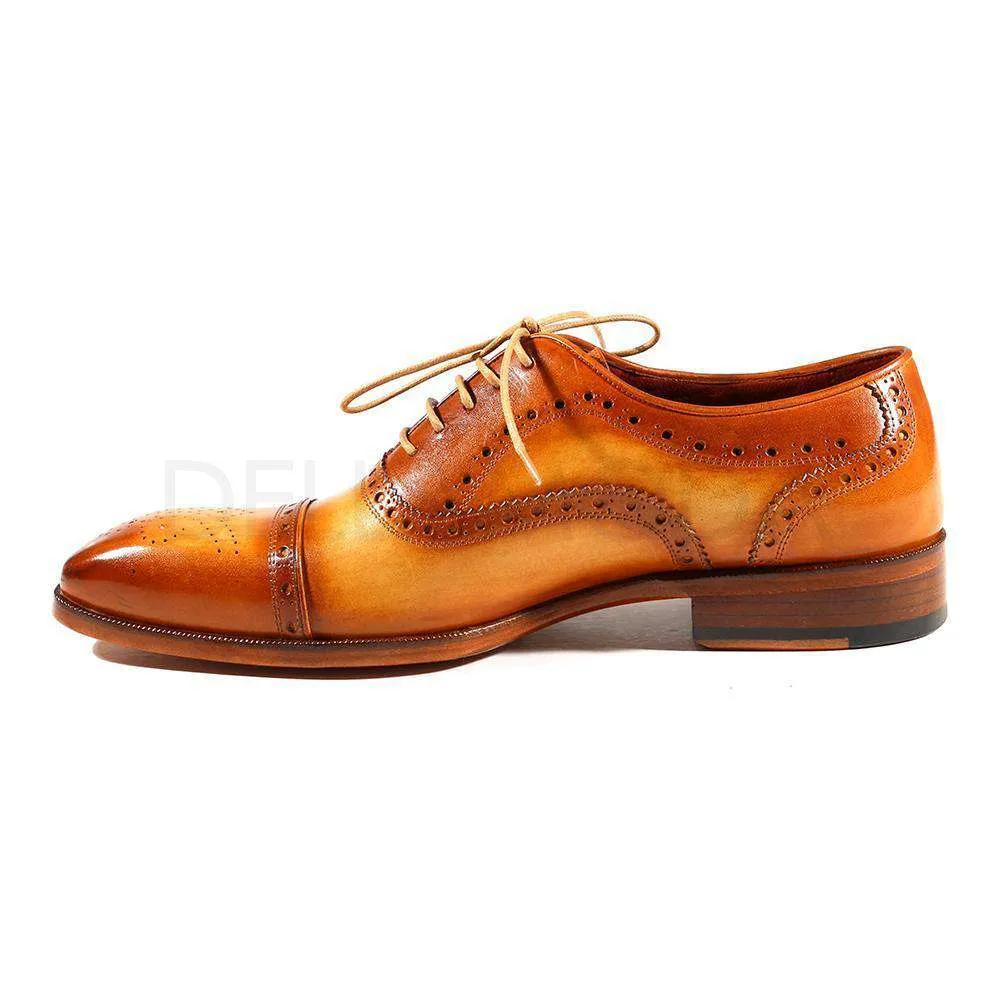Paul Parkman Handmade Designer Shoes Men's Designer Shoes Tan Color Cap Toe Oxfords (PM2016)