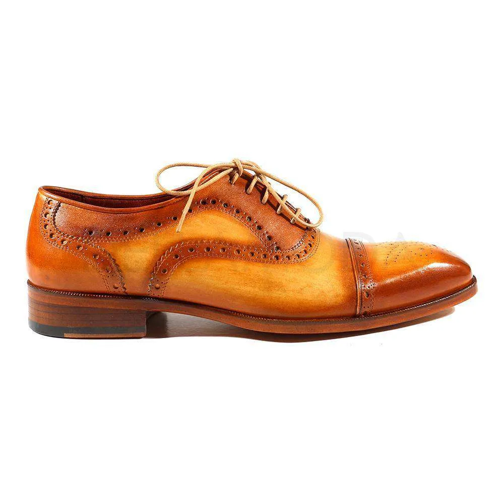 Paul Parkman Handmade Designer Shoes Men's Designer Shoes Tan Color Cap Toe Oxfords (PM2016)