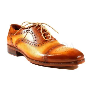 Paul Parkman Handmade Designer Shoes Men's Designer Shoes Tan Color Cap Toe Oxfords (PM2016)