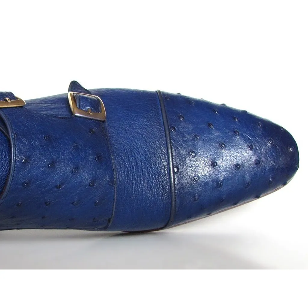 Paul Parkman Sax Blue Genuine Ostrich Double Monkstraps (ID#37U33)