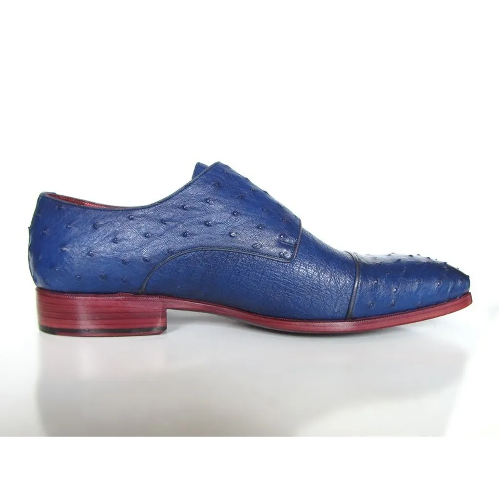 Paul Parkman Sax Blue Genuine Ostrich Double Monkstraps (ID#37U33)
