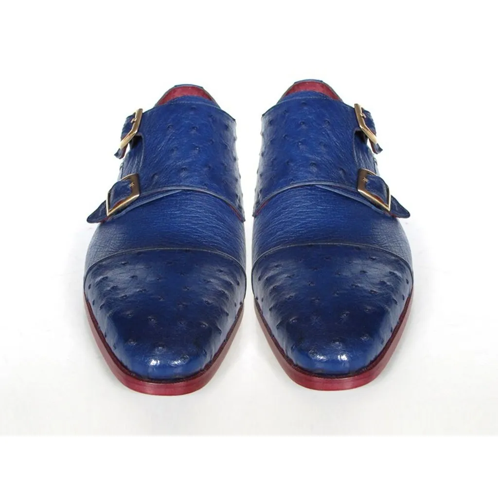 Paul Parkman Sax Blue Genuine Ostrich Double Monkstraps (ID#37U33)