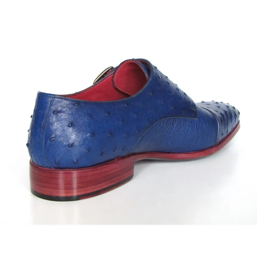 Paul Parkman Sax Blue Genuine Ostrich Double Monkstraps (ID#37U33)