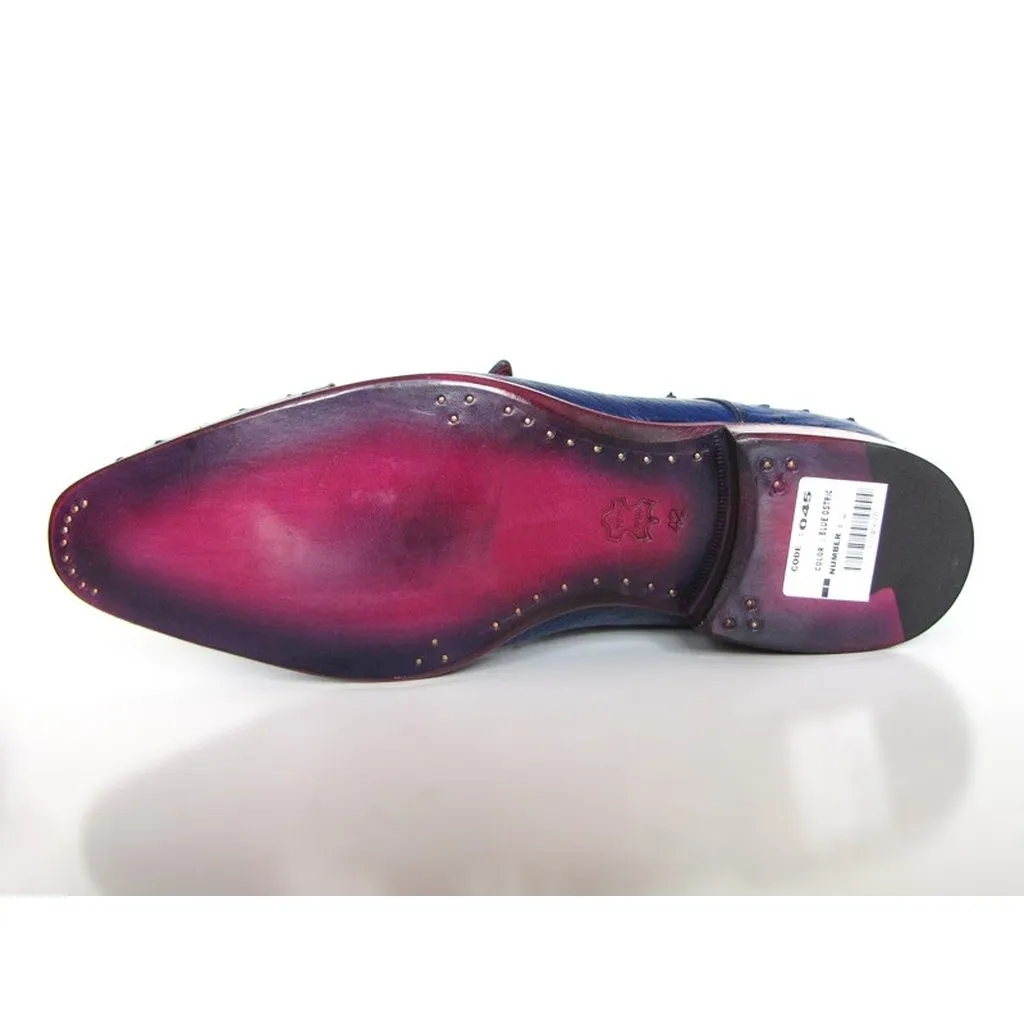 Paul Parkman Sax Blue Genuine Ostrich Double Monkstraps (ID#37U33)