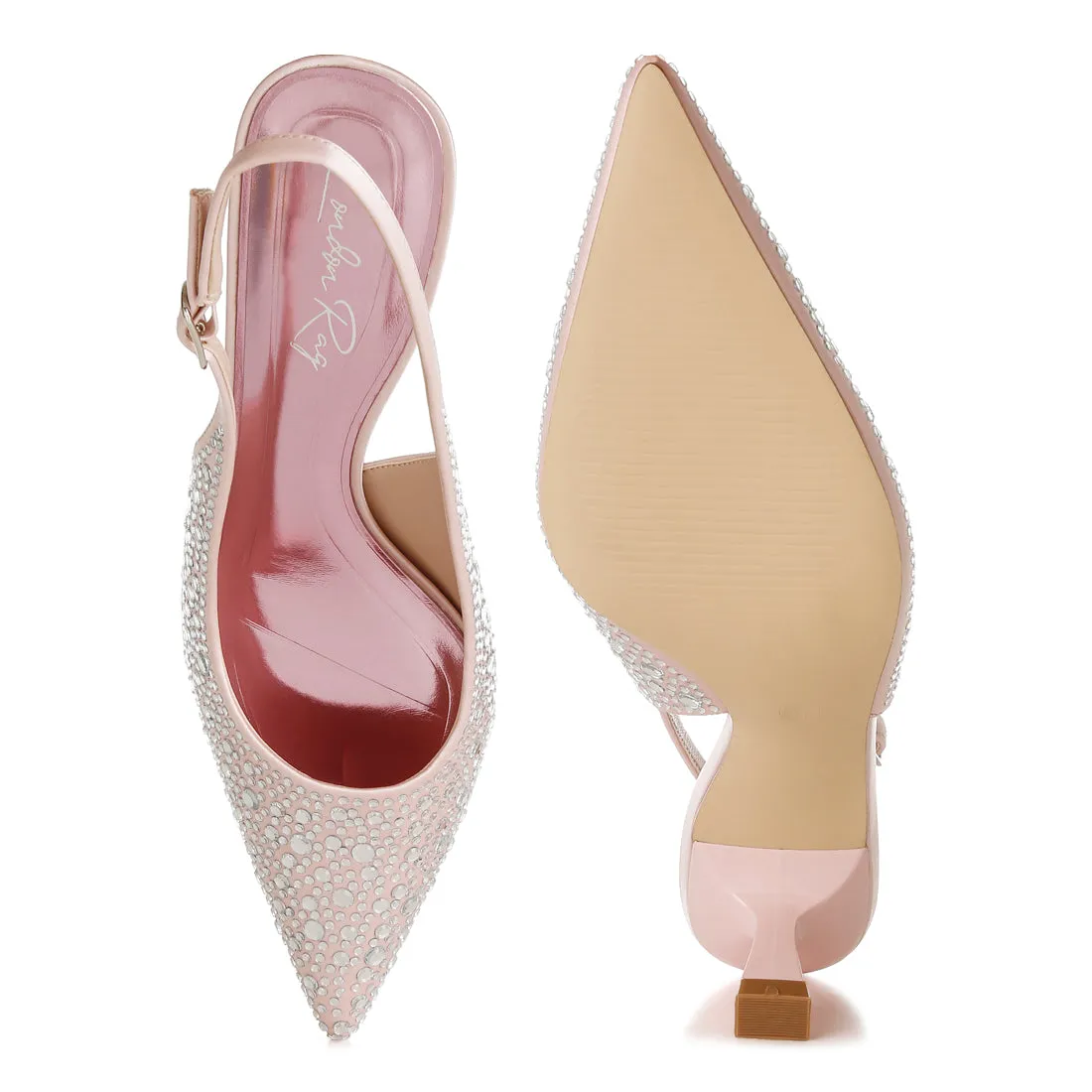 Pointed Toe Rhinestone Slingbacks