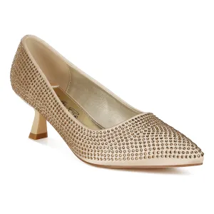 Rhinestones Embellished Kitten Heel Pumps