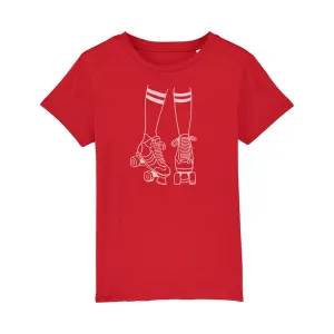 Roller Skates Kids Tshirt Red & Pale Pink