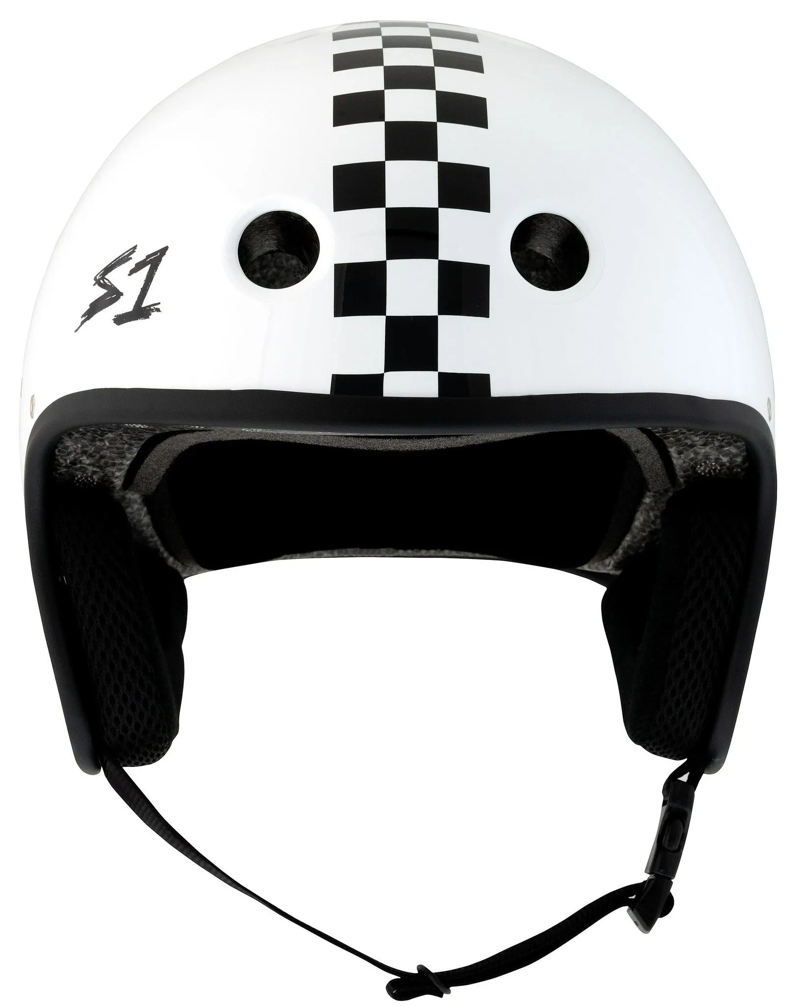 S1 Retro Lifer E-Helmet - White Gloss/Checkers