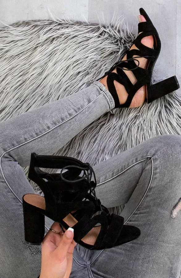 Suède Gladiator Heels Zwart
