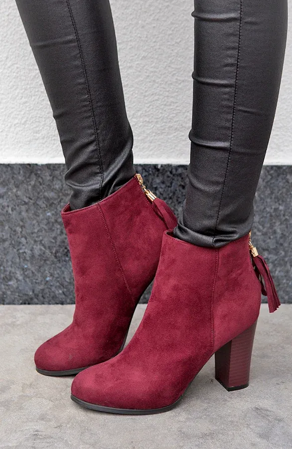 Suede Tassel Heels Bordeaux
