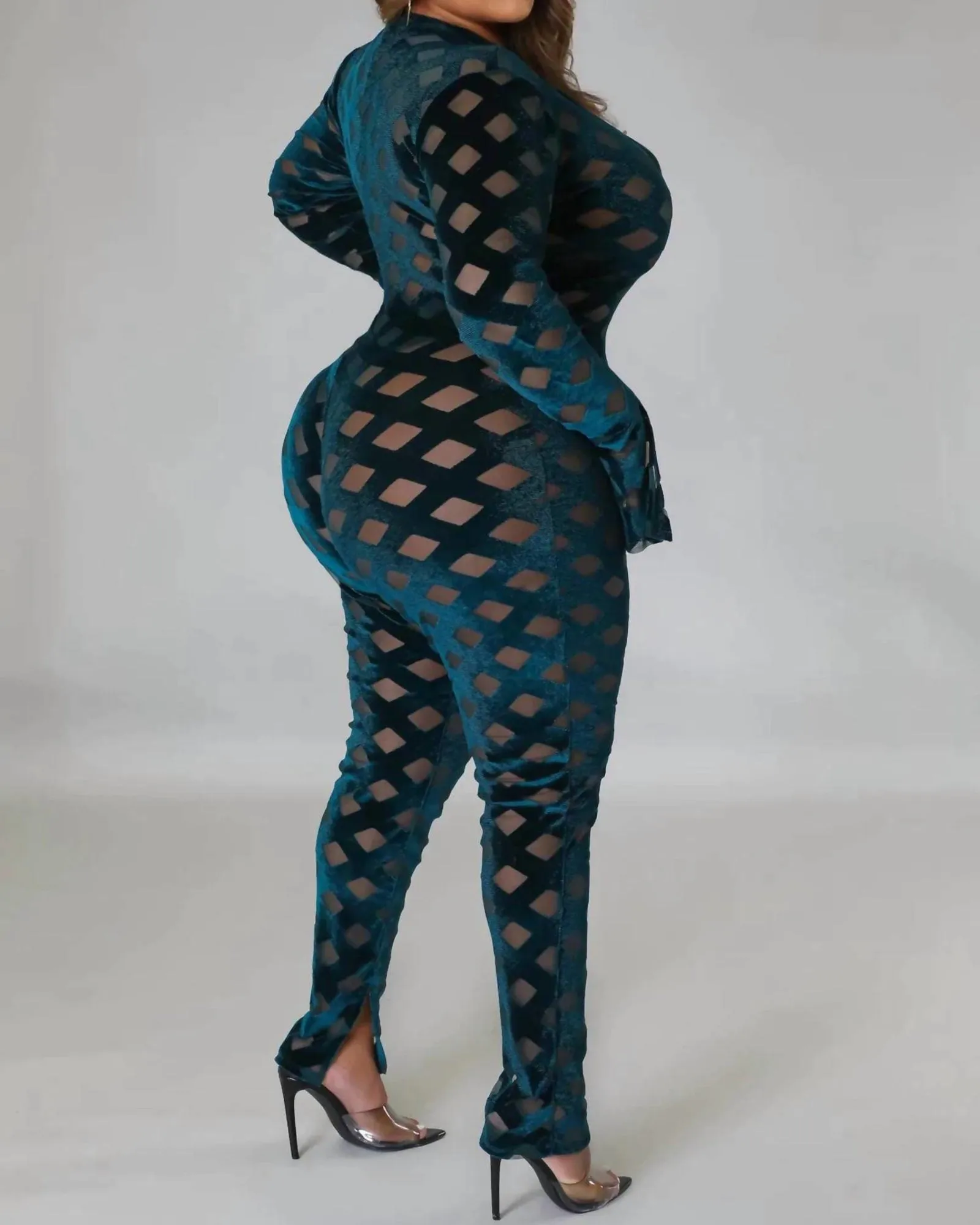 Velvet Cross Mesh Jumpsuit In Navy | Navy