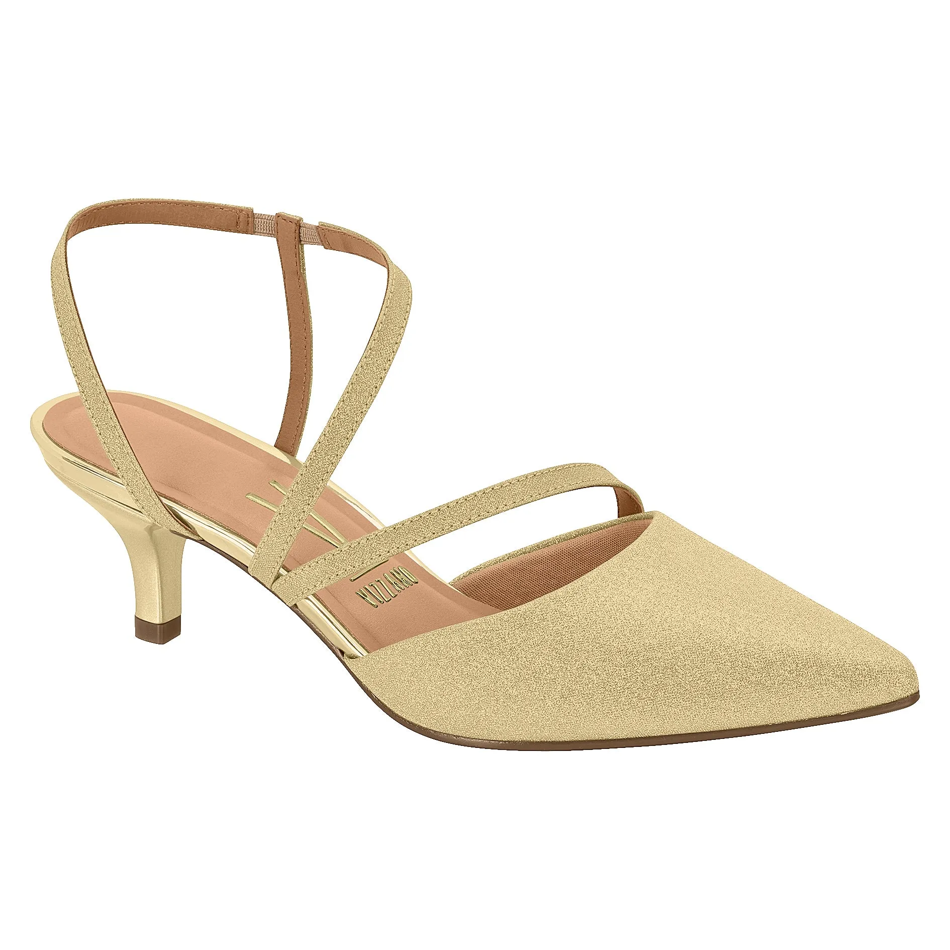 Vizzano 1122-884 Strappy Kitten Heel Pointy Toe Pump in Golden