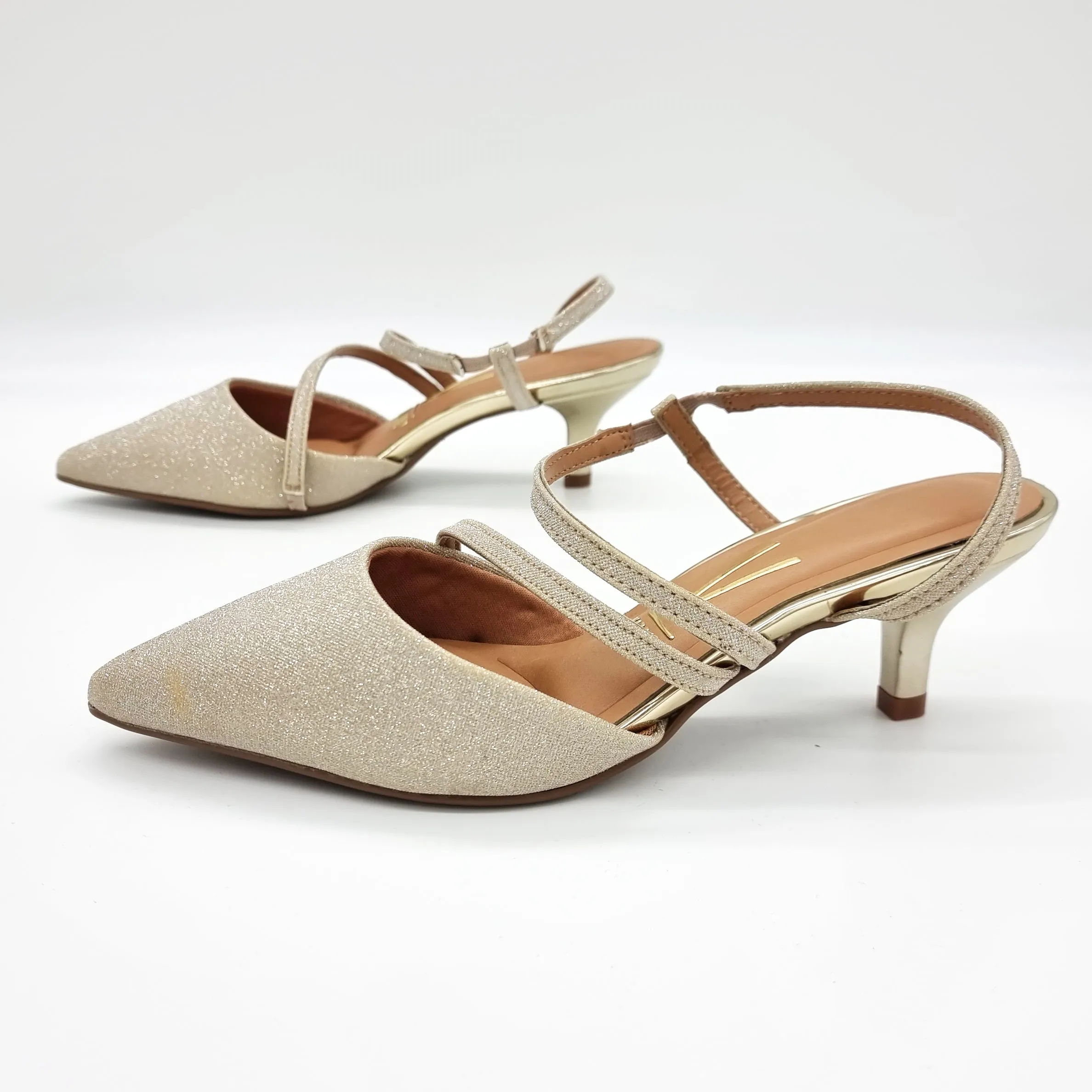 Vizzano 1122-884 Strappy Kitten Heel Pointy Toe Pump in Golden